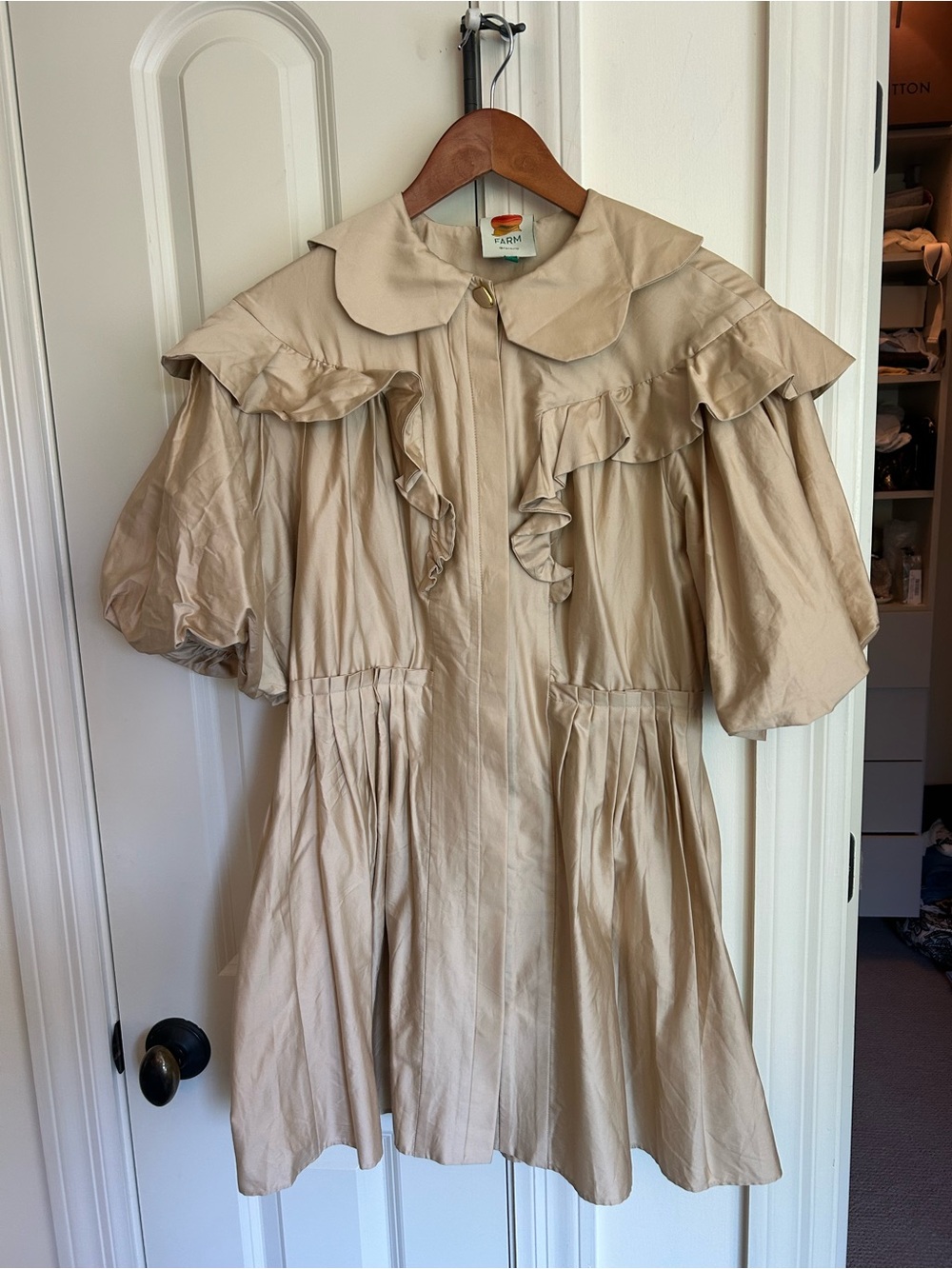 FARM Rio Beige Puff-Sleeve Ruffled Mini Dress - Picture 2 of 5